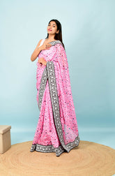 Trendy Dot Printed Soft Silk Pink Saree